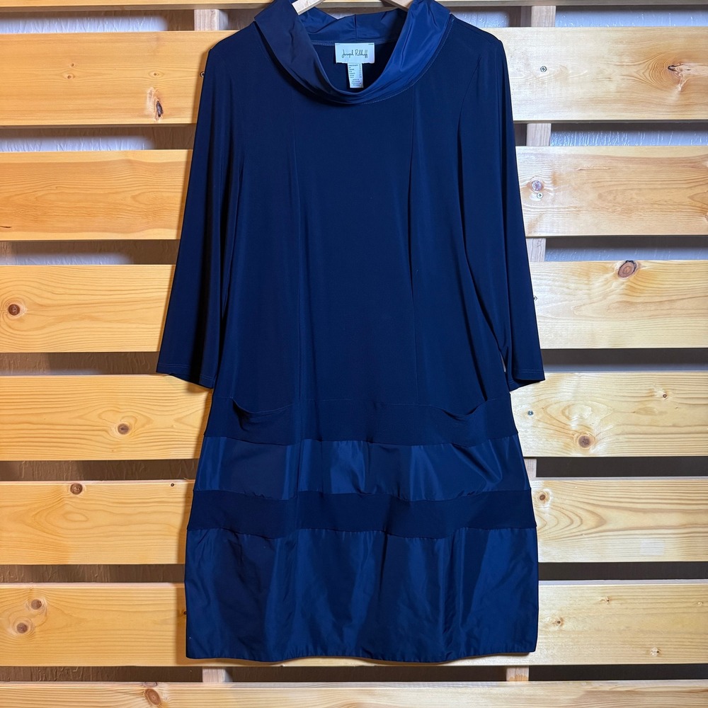 Joseph Ribkoff Collared Shift Dress Women 12 Navy Blue Minimalist Classic Chic